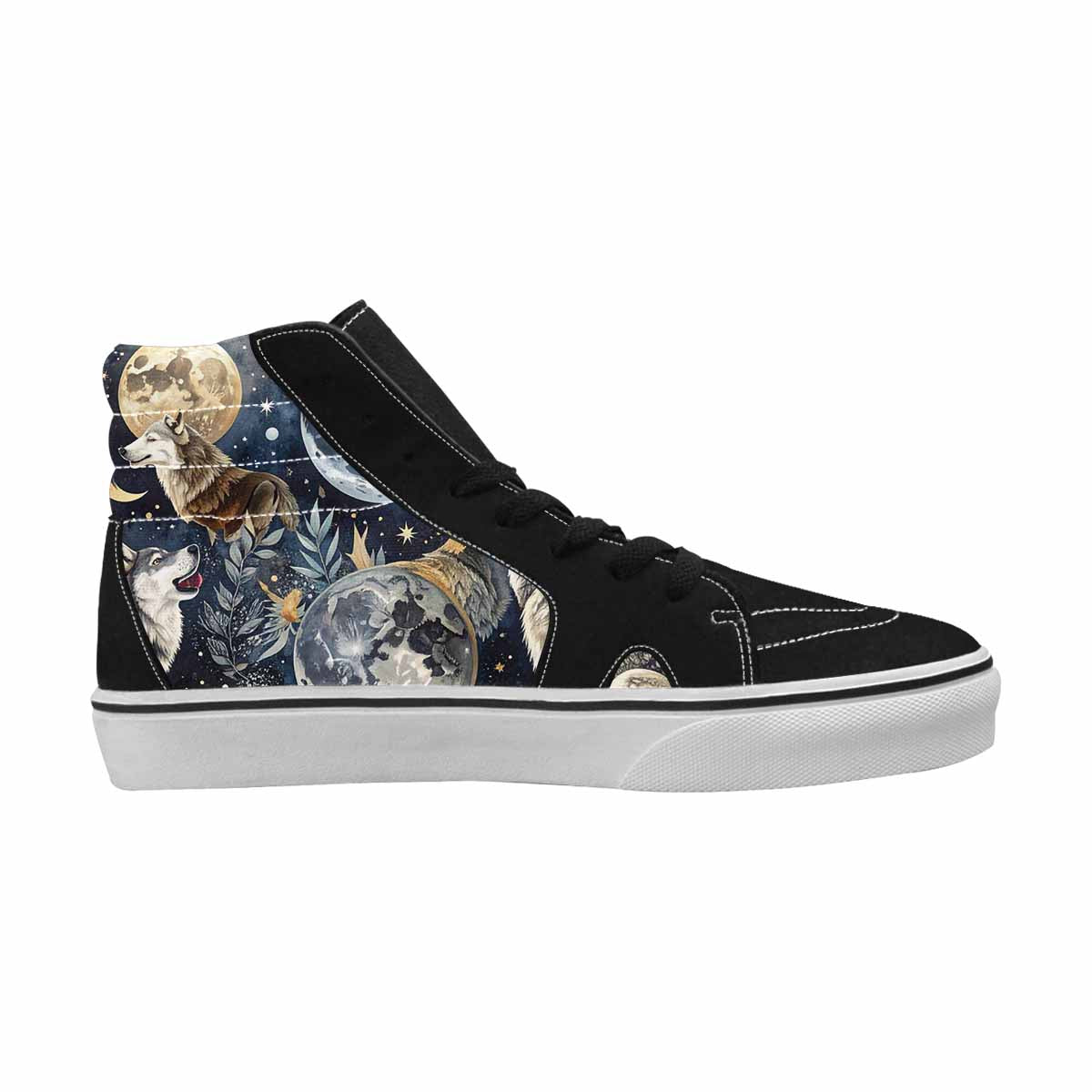 WOMEN'S Wolf Silhouette Moon High Top Canvas Wallpaper Art Sneakers