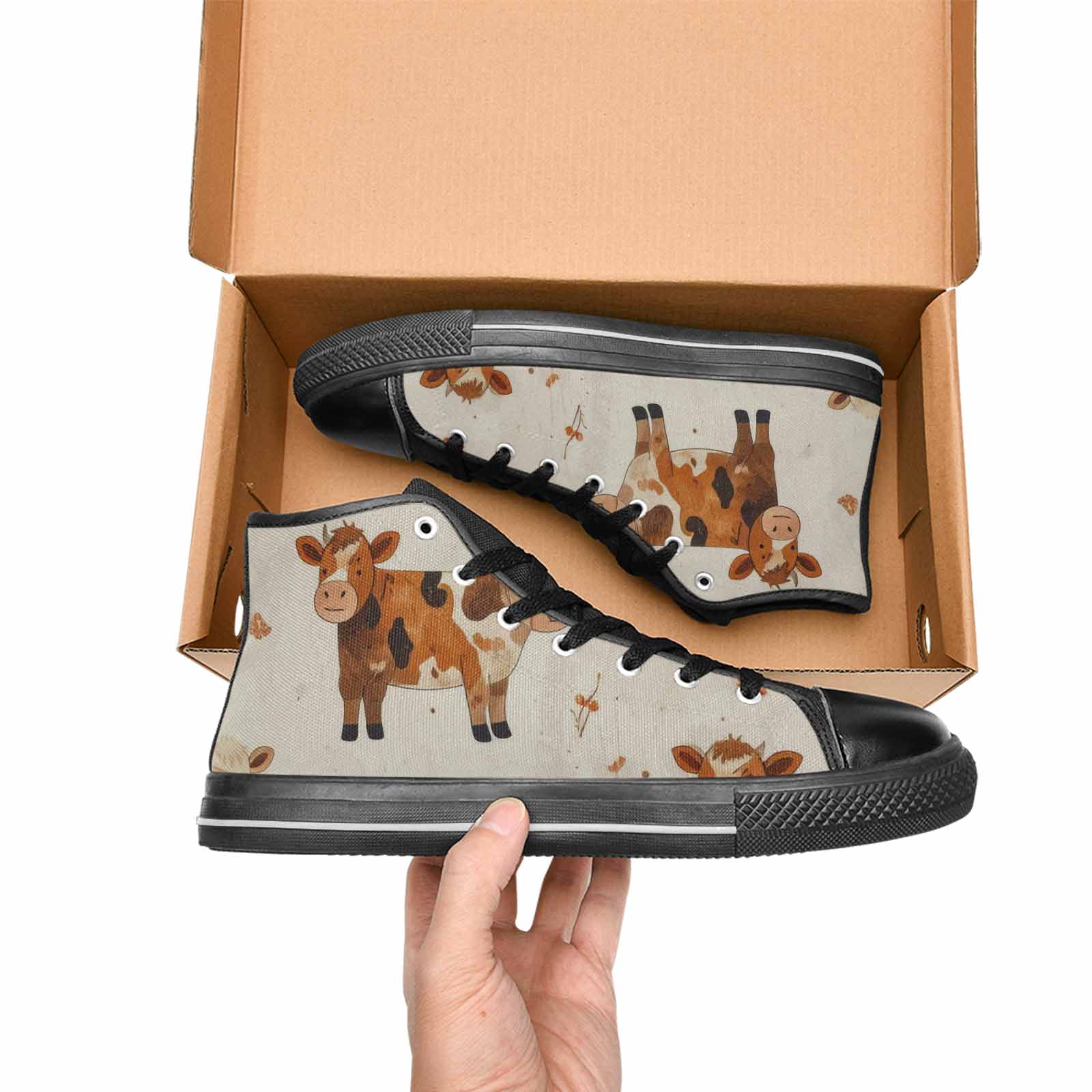 MEN'S Cow Animal Print High Top Canvas Surreal Custom Sneakers