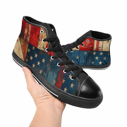MEN'S American Flag Stars High Top Canvas Vivid Custom Sneakers