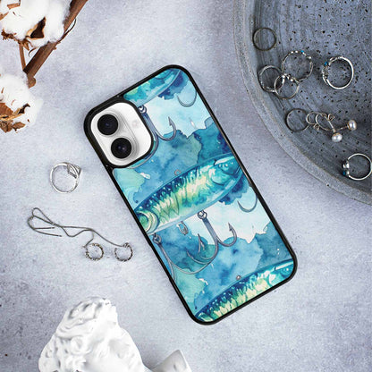 iPhone 16 Plus Case — Fishing Lure And Hook Pattern Seamless, Custom Print Case Cover