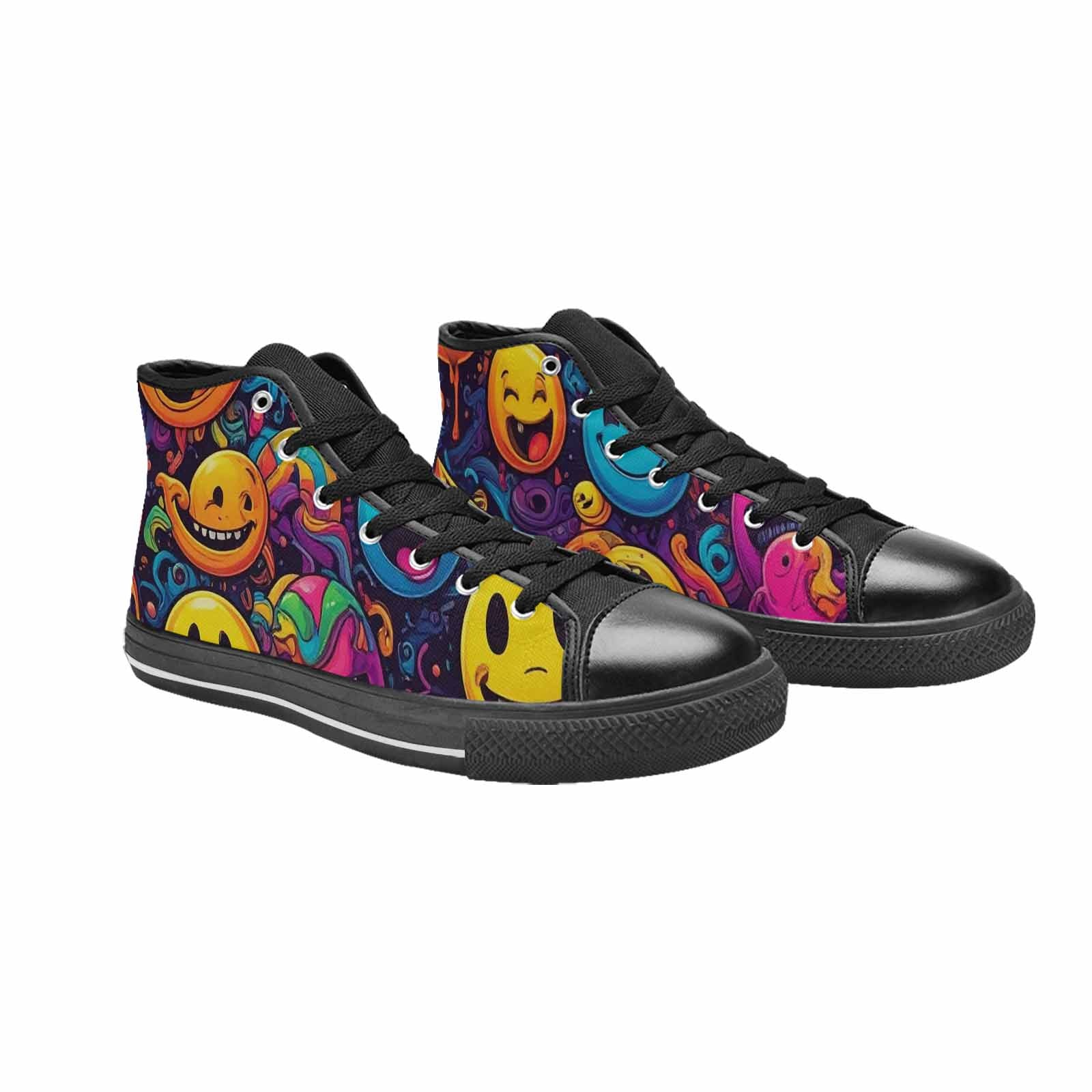 MEN'S Yellow Smiley Face High Top Canvas Grunge Sneakers
