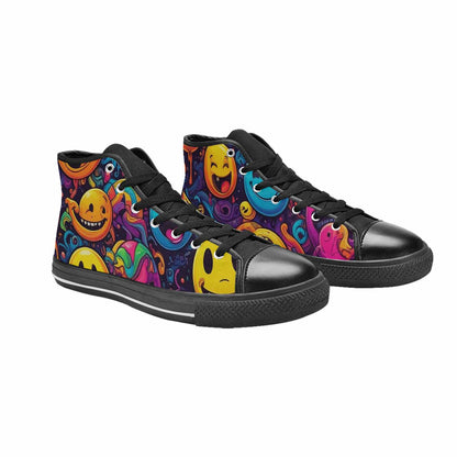 MEN'S Yellow Smiley Face High Top Canvas Grunge Sneakers