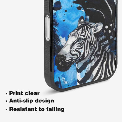 iPhone 16 Case — Animal Print Black Blue Ink Animal, Original Design Phone Case