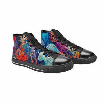 MEN'S Fish Scale Coral High Top Canvas Wallpaper Art Custom Sneakers