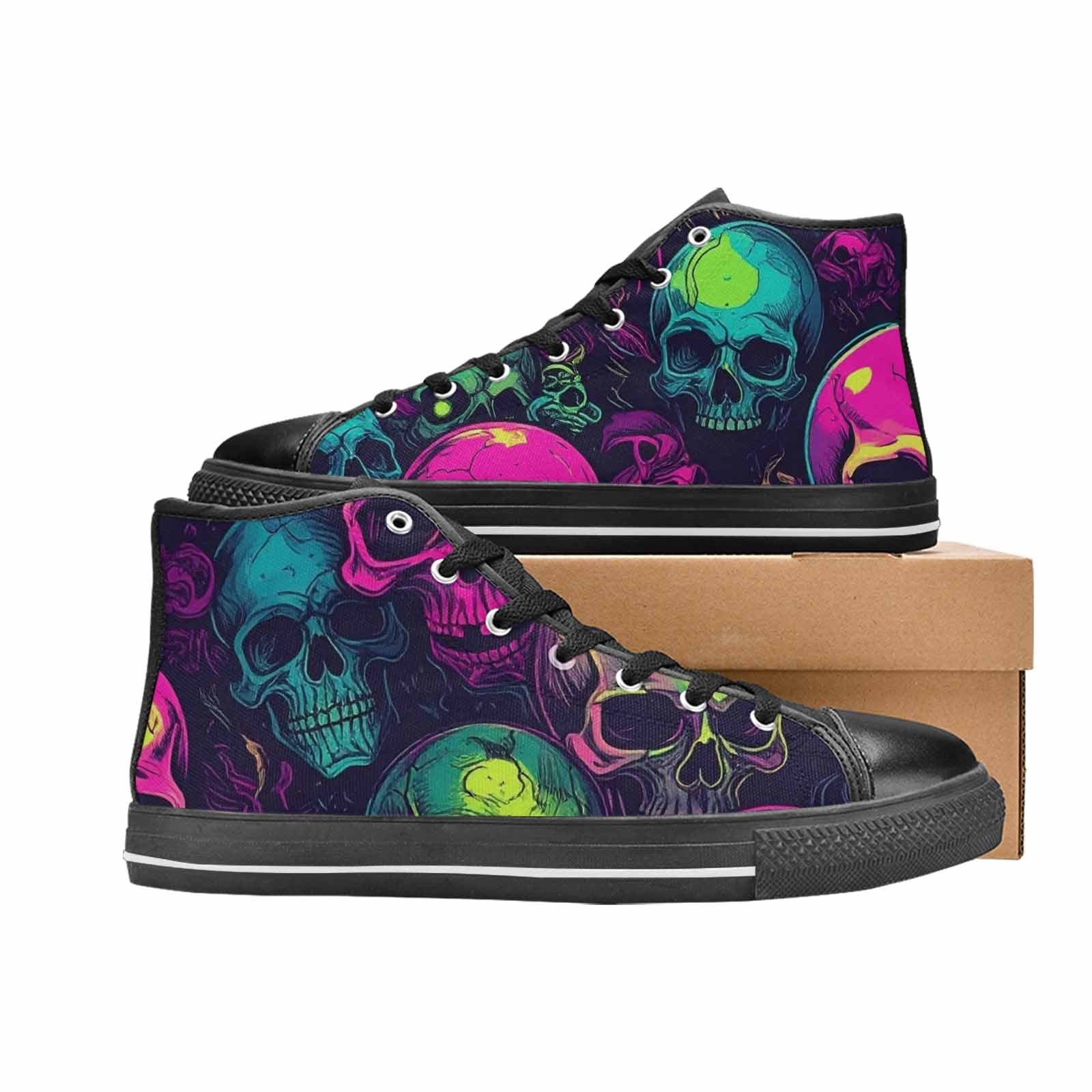 MEN'S Skulls - Neon High Top Canvas Wallpaper Art Sneakers