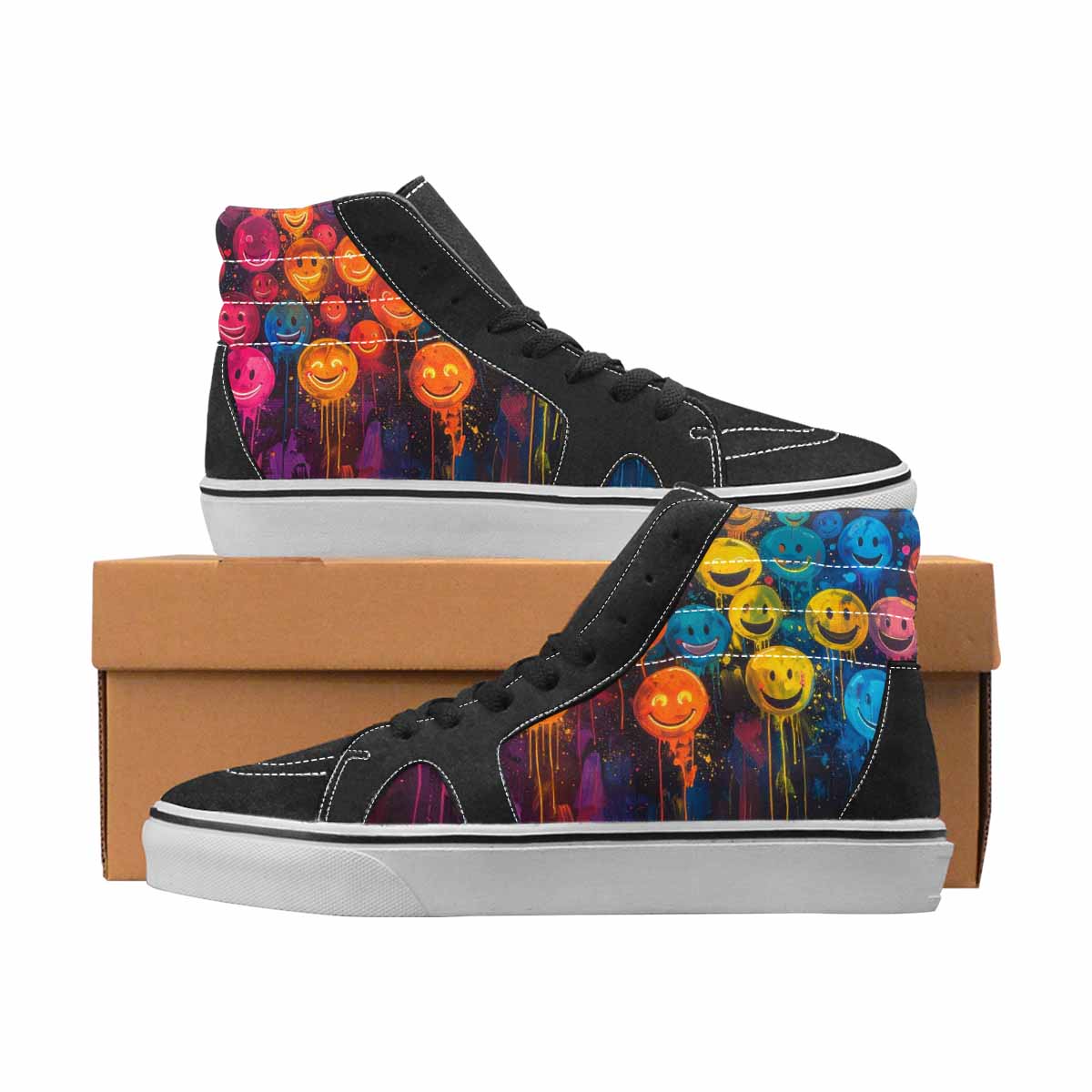 WOMEN'S Smiley Face High Top Canvas Custom Fashion Wallpaper Art All Over Print Shoes