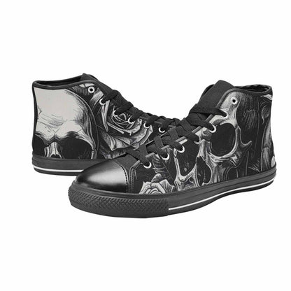 MEN'S Skulls Roses Black Ink High Top Canvas Neon Fantasy Custom Sneakers