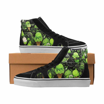MEN'S Ice Cream Black & Green Ink High Top Canvas Statement Neon Fantasy Custom Sneakers