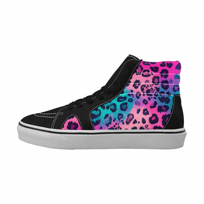 WOMEN'S Leopard Neon Pink Teal Airbrush High Top Canvas Vibrant Chaos Shoes