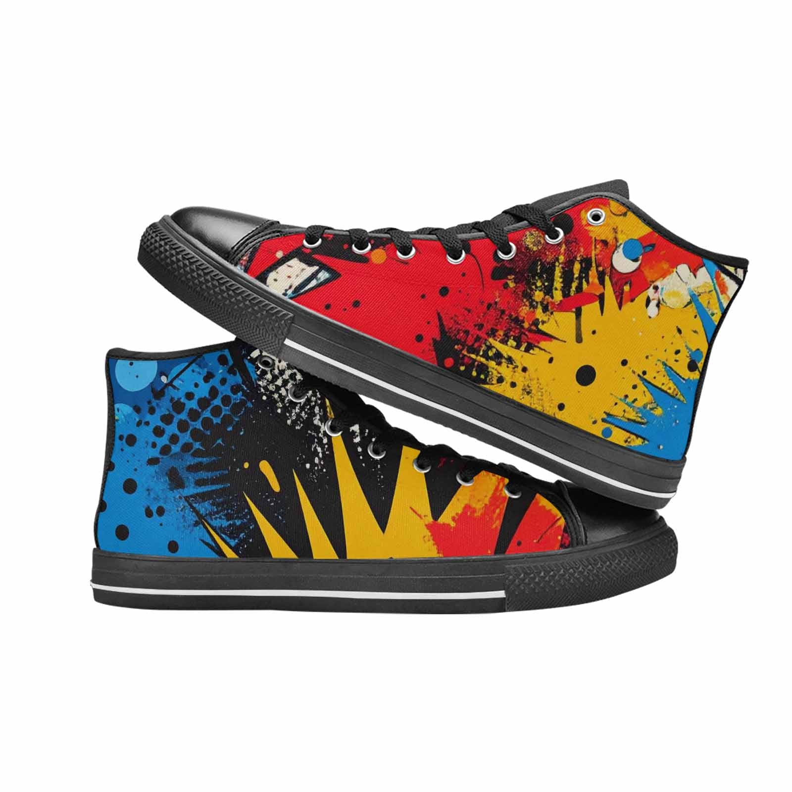 WOMEN'S Comic Book Halftone High Top Canvas Dark Academia Custom Sneakers