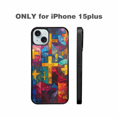 iPhone 15 Plus Case — Faith Cross And Faith Icons Pattern, Custom Designed Case Cover