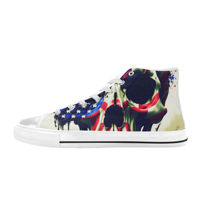 WOMEN'S Patriotic Flag Skull Art High Top Canvas Cottagecore Custom Shoes