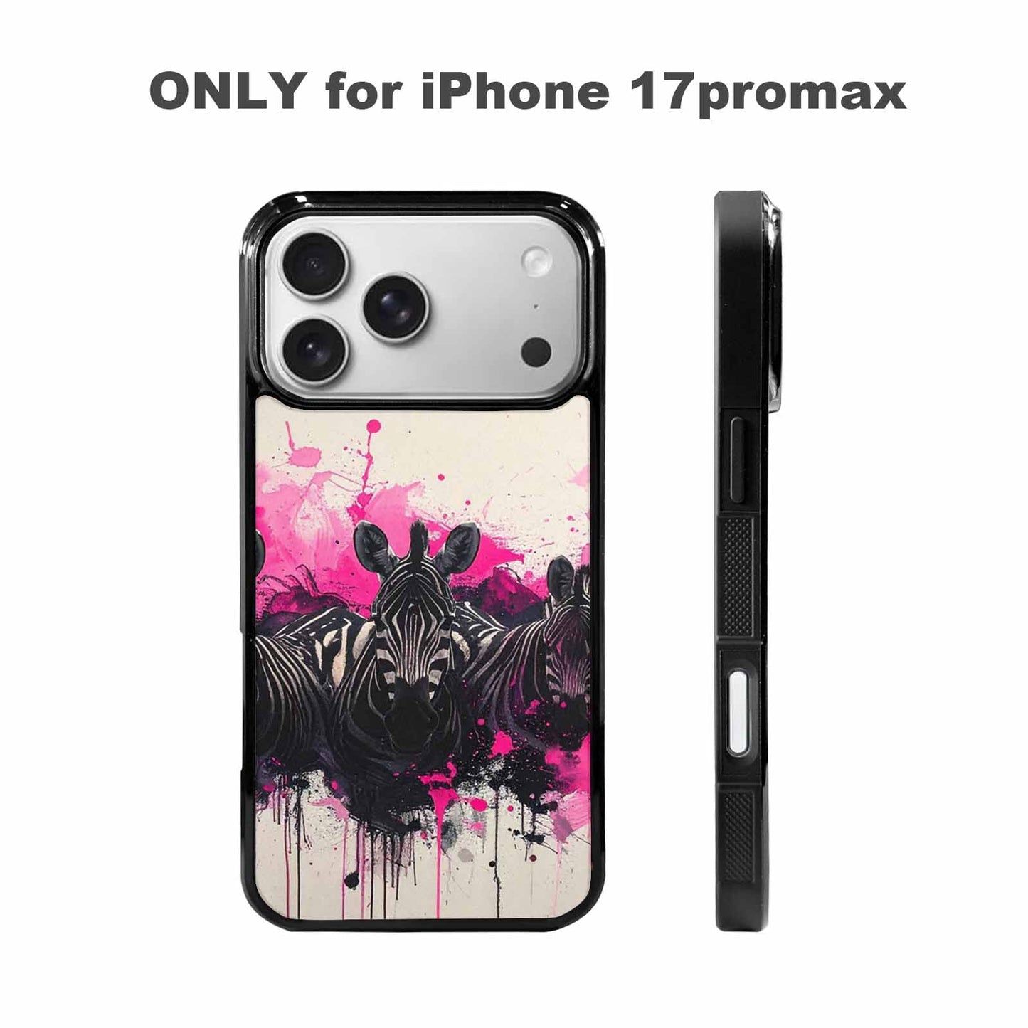 iPhone 17 Pro Max Case — Black &amp; Pink Ink Animal Print, Custom Made Phone Cover