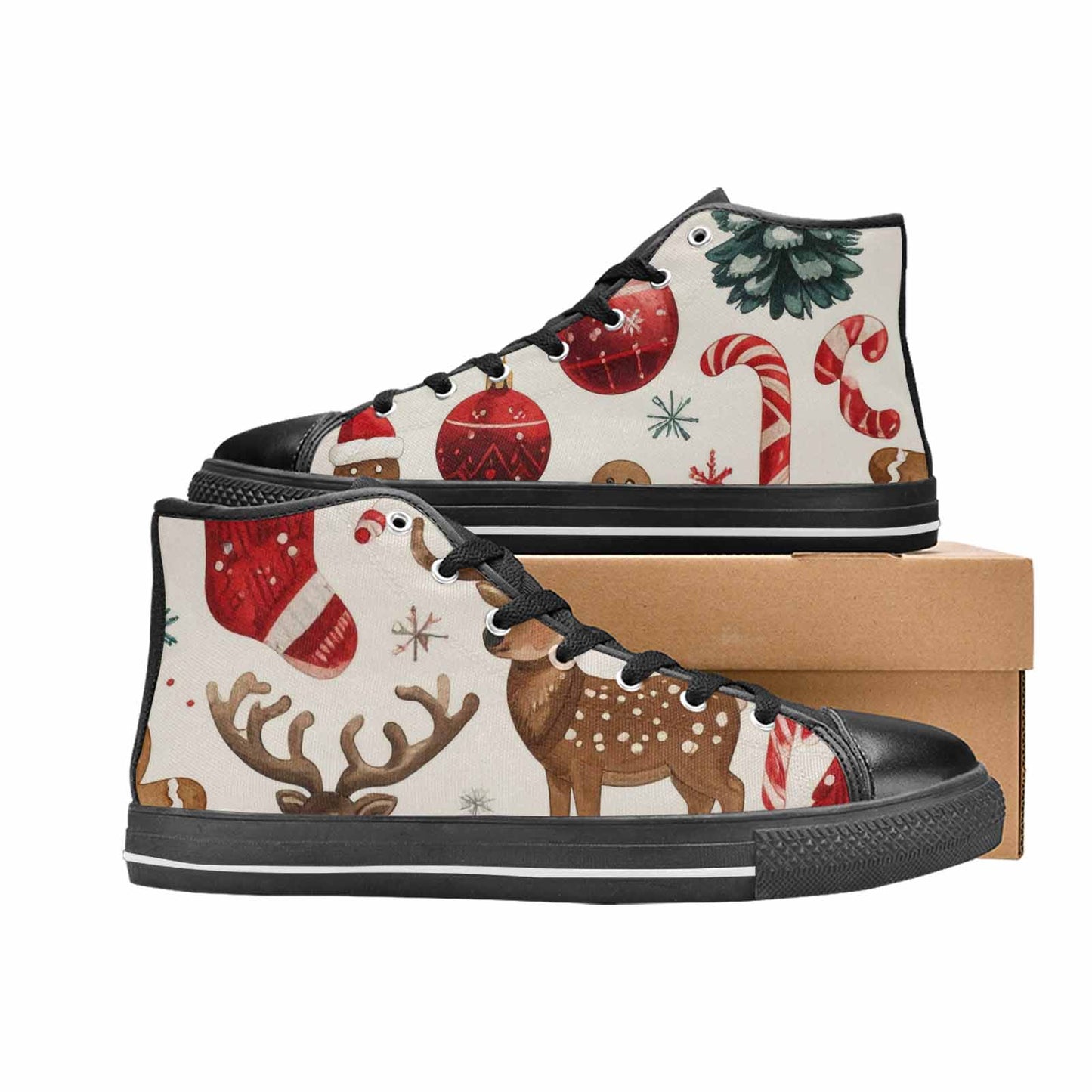 MEN'S Christmas Holly Snowflake High Top Canvas Vibrant Chaos Shoes