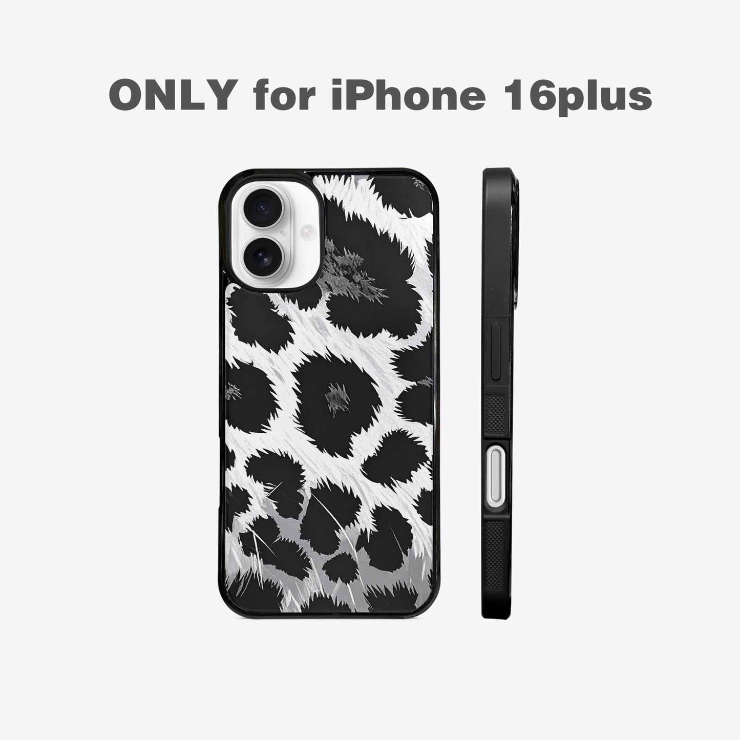 iPhone 16 Plus Case — Leopard Print Black And White Style, Custom Phone Case