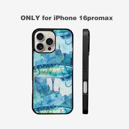 iPhone 16 Pro Max Case — Fishing Lure And Hook Pattern Seamless, Original Design Phone Case