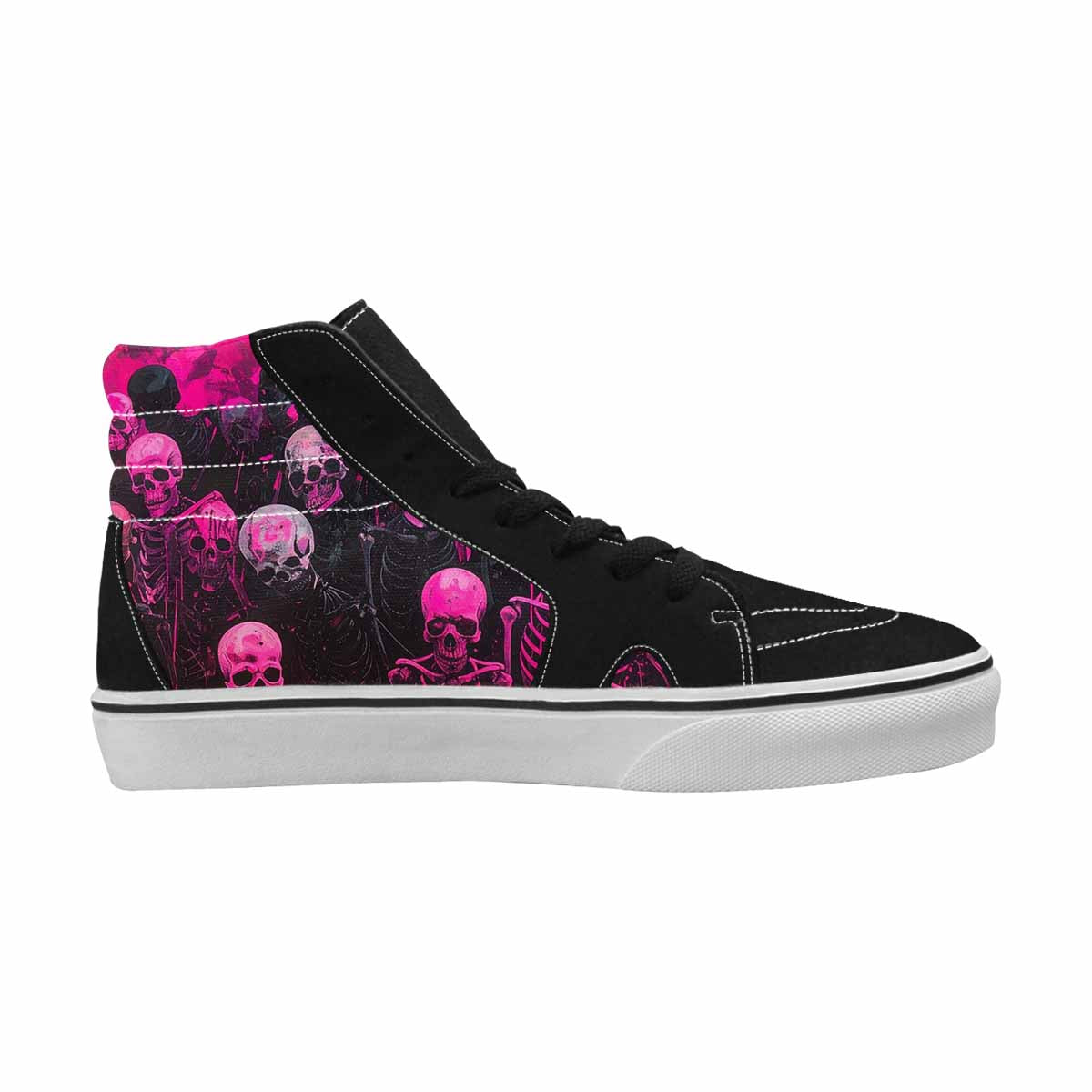 MEN'S Skeletons  Neon Pink High Top Canvas Grunge Custom Shoes