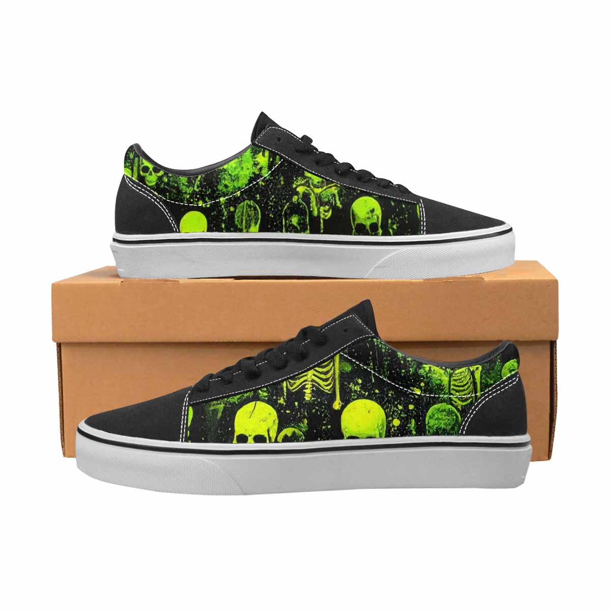 WOMEN'S Skeletons × Neon Green Lace-Up Canvas Wallpaper Art Custom Sneakers