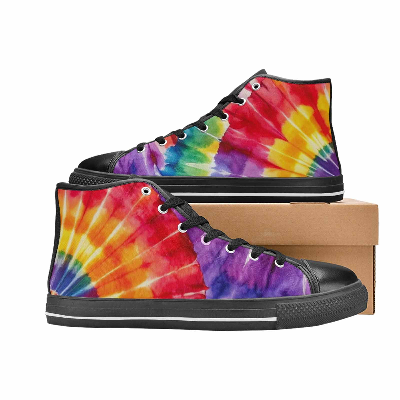 WOMEN'S Tie Dye Rainbow Spiral High Top Canvas Wallpaper Art Custom Sneakers
