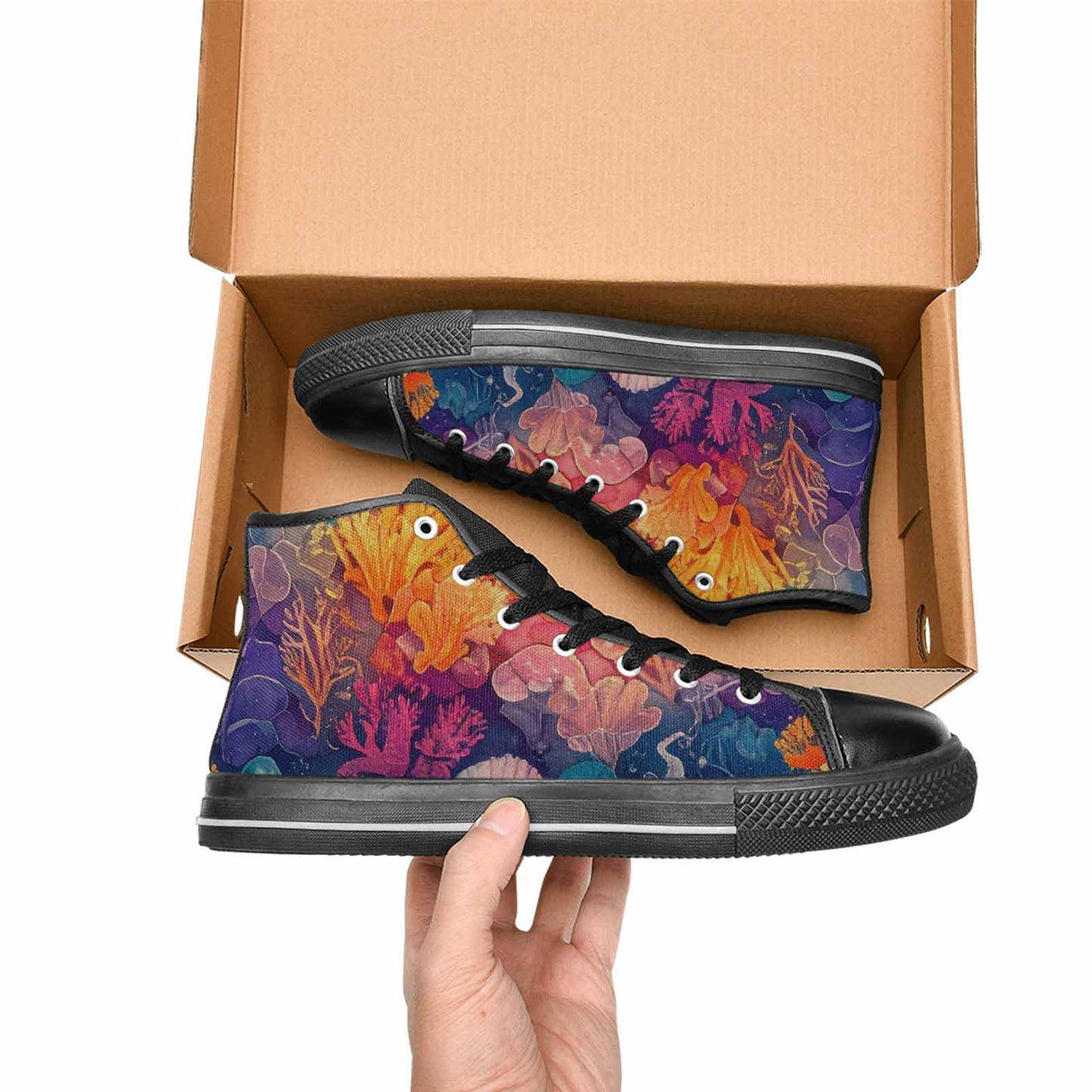 MEN'S Fish Scale Coral High Top Canvas Cottagecore Custom Shoes