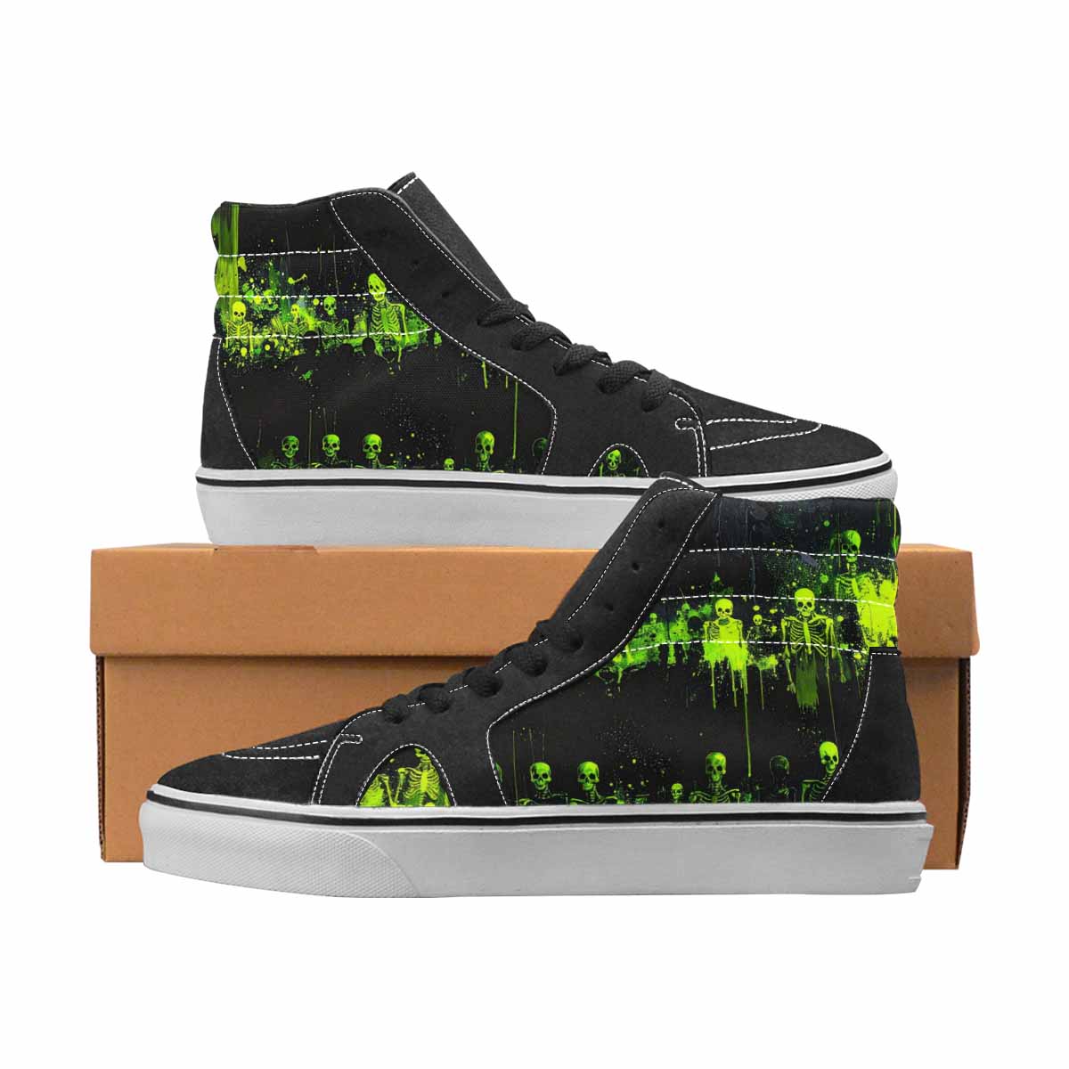 WOMEN'S Skulls Neon Green Glow High Top Canvas Graphic Print Wallpaper Art Custom Print Sneakers