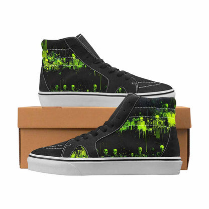 WOMEN'S Skulls Neon Green Glow High Top Canvas Graphic Print Wallpaper Art Custom Print Sneakers