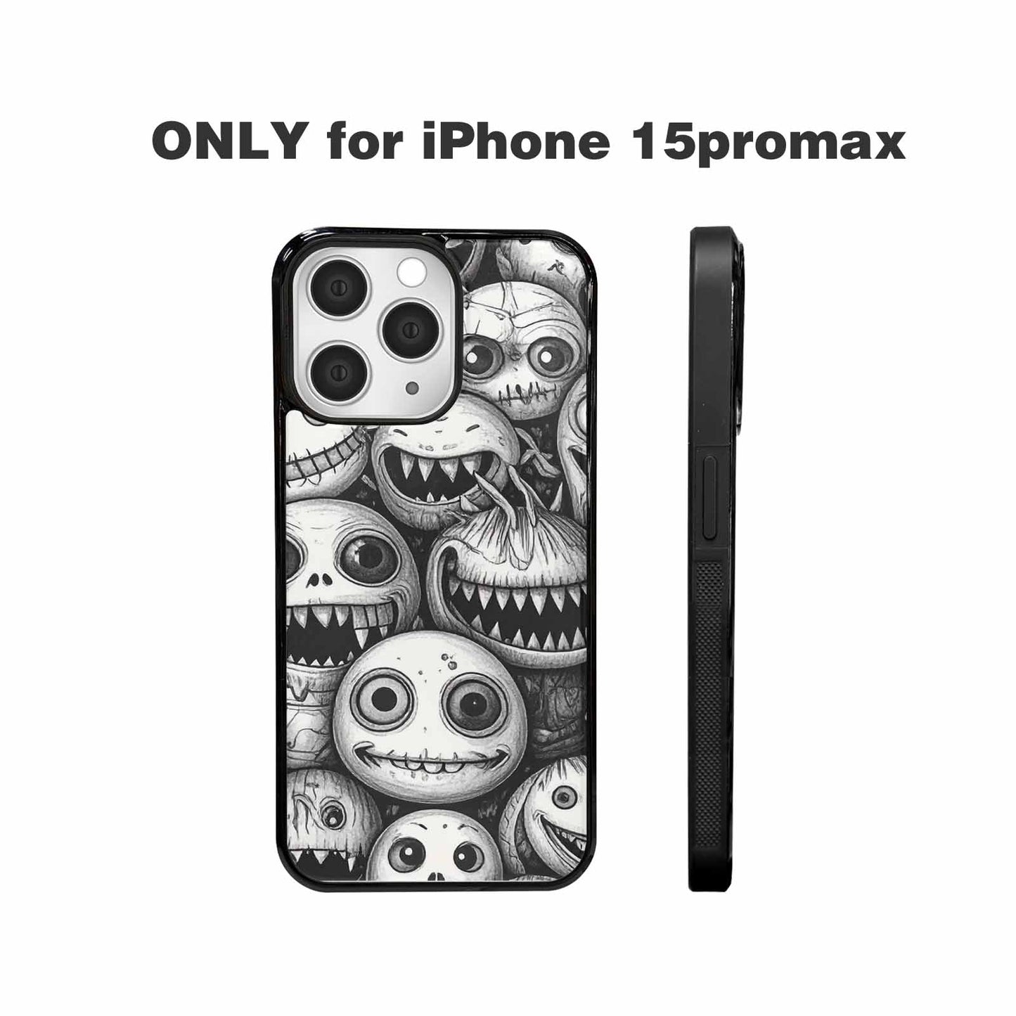 iPhone 15 Pro Max Case — Black And White Monster Face Collage, Customized Protective Case