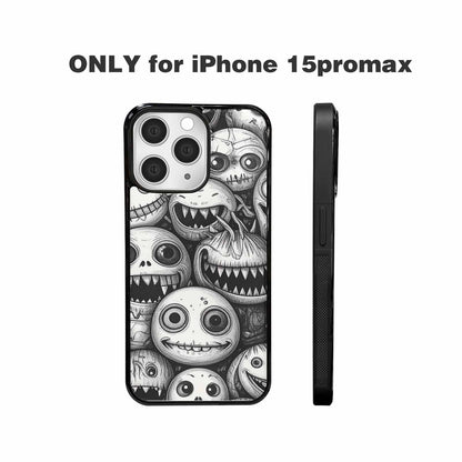 iPhone 15 Pro Max Case — Black And White Monster Face Collage, Customized Protective Case
