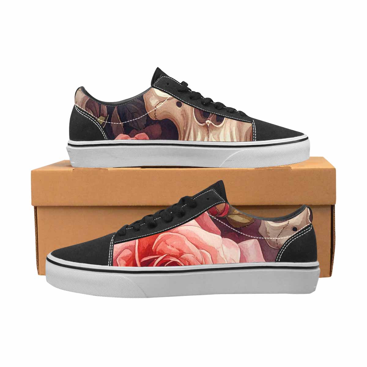 WOMEN'S Skulls Roses Soft Airbrush Canvas Lace-Up Aesthetic Shoes