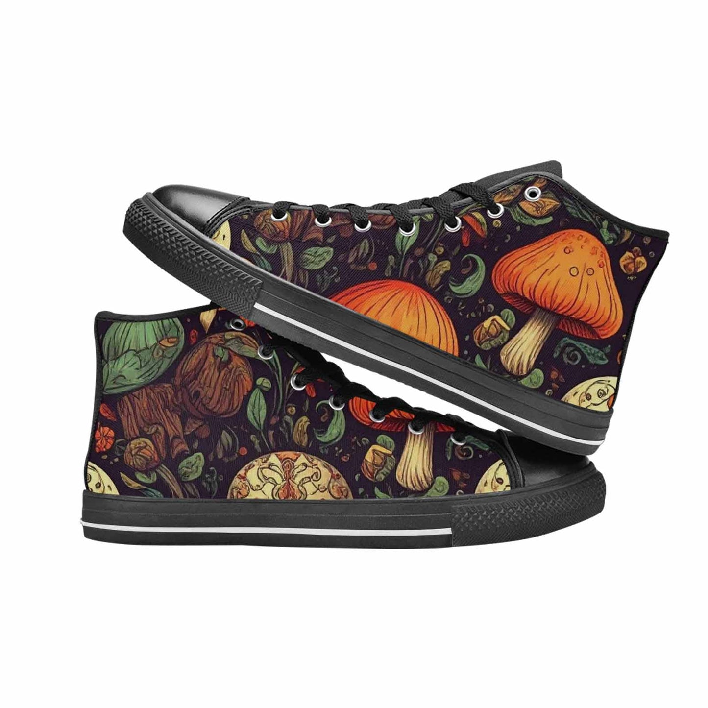 MEN'S Mushrooms And Skulls High Top Canvas Grunge Custom Shoes