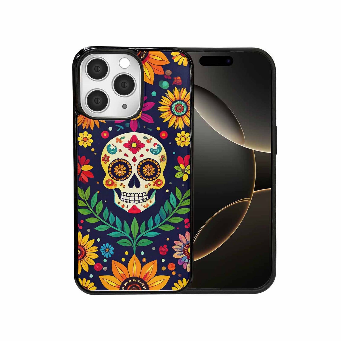iPhone 15 Pro Max Case — Sunflowers And Skulls, Custom Made Phone Cover