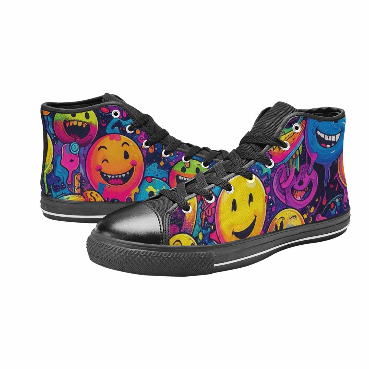 MEN'S Yellow Smiley Face High Top Canvas Vivid Sneakers