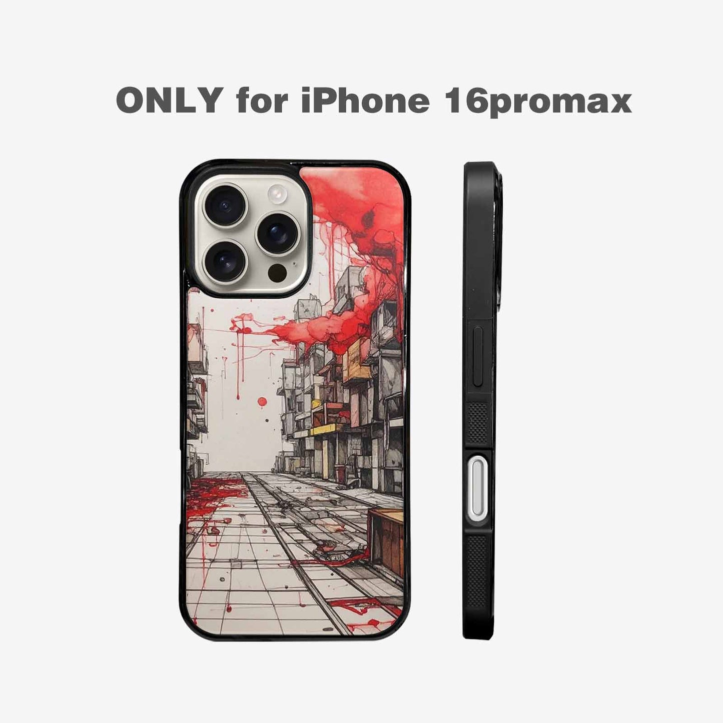 iPhone 16 Pro Max Case — Liminal Space Fragment Black Red Ink, Custom Made Phone Cover