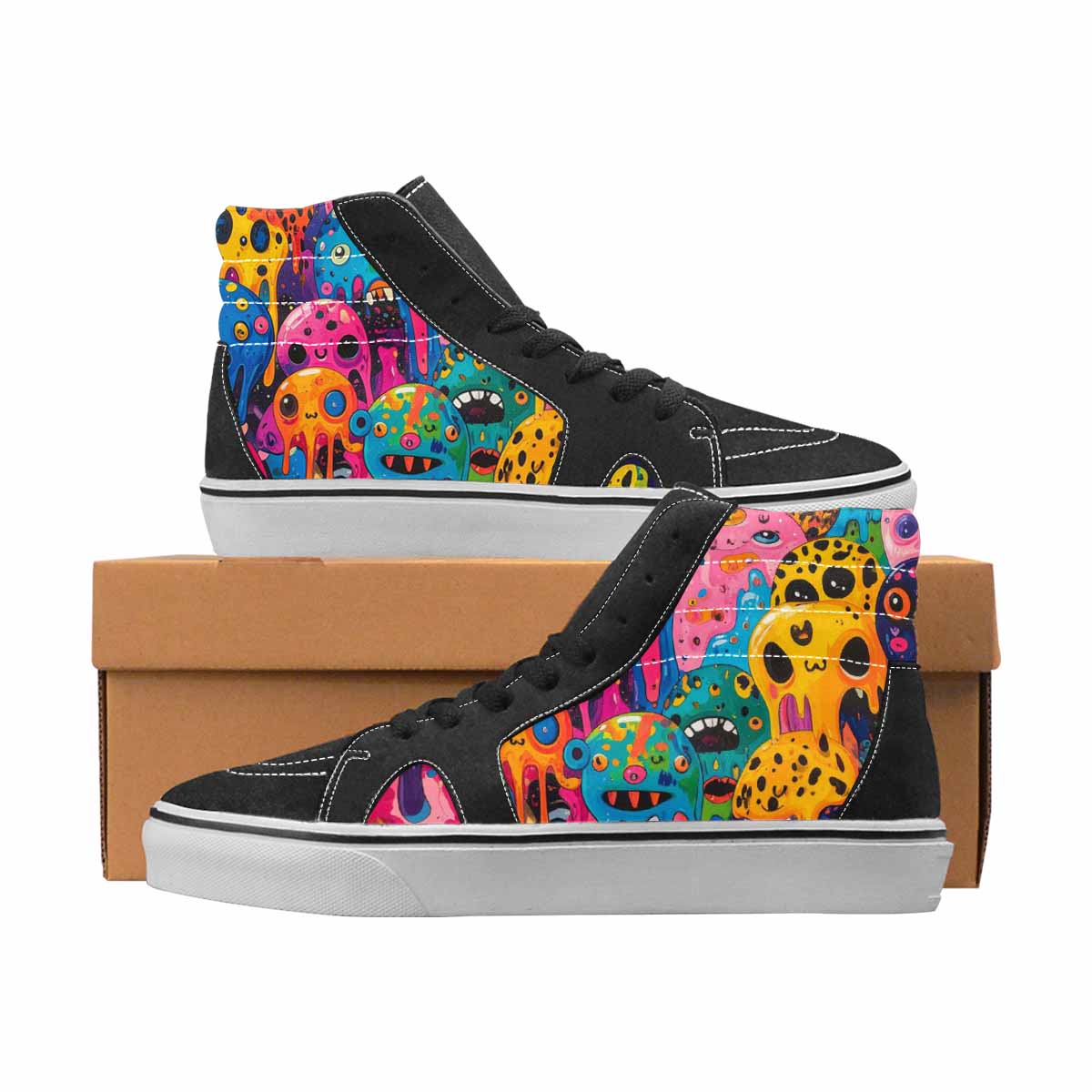 WOMEN'S Alien High Top Canvas Bold Print Wallpaper Art Custom Sneakers