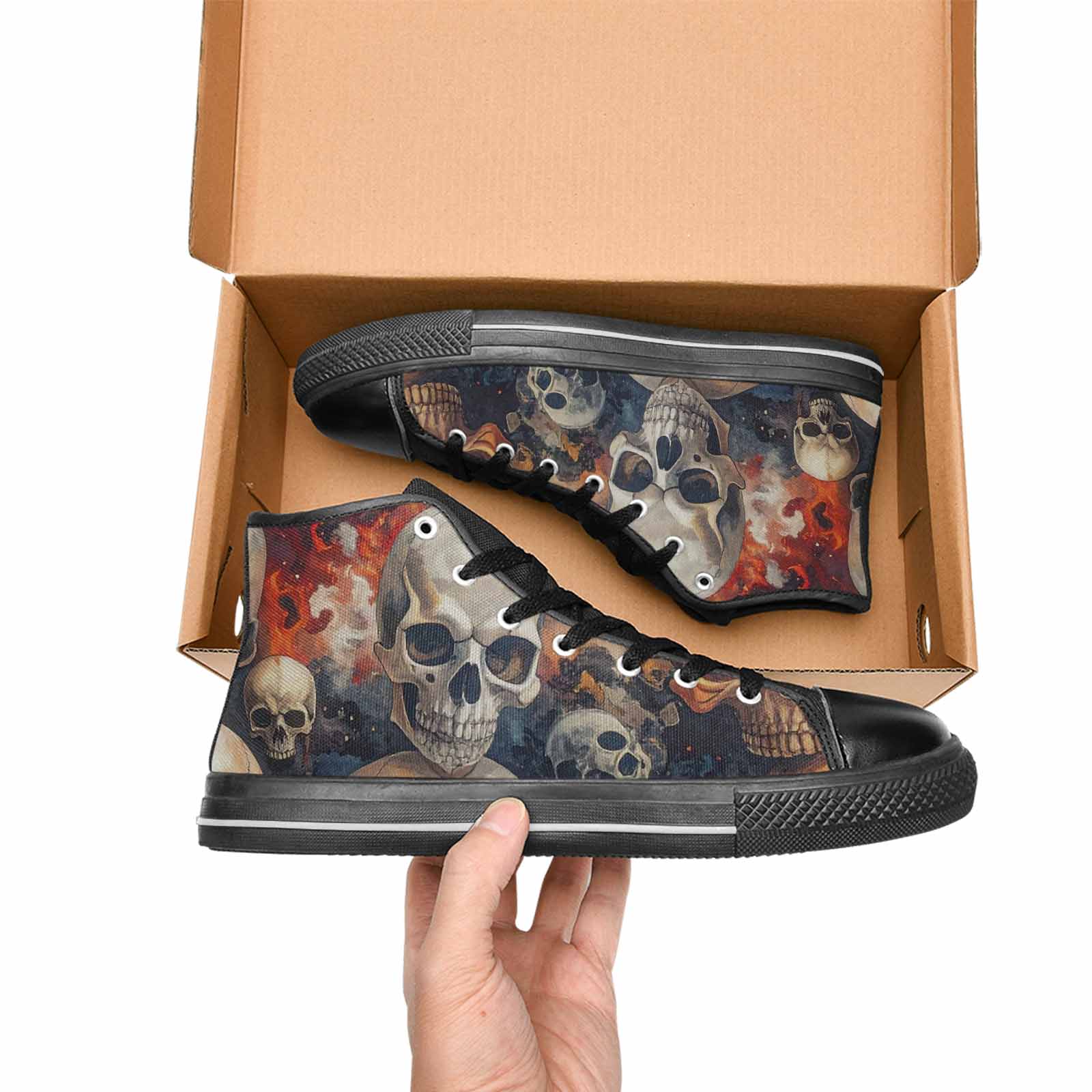 MEN'S Skulls - Flaming High Top Canvas Vivid Sneakers