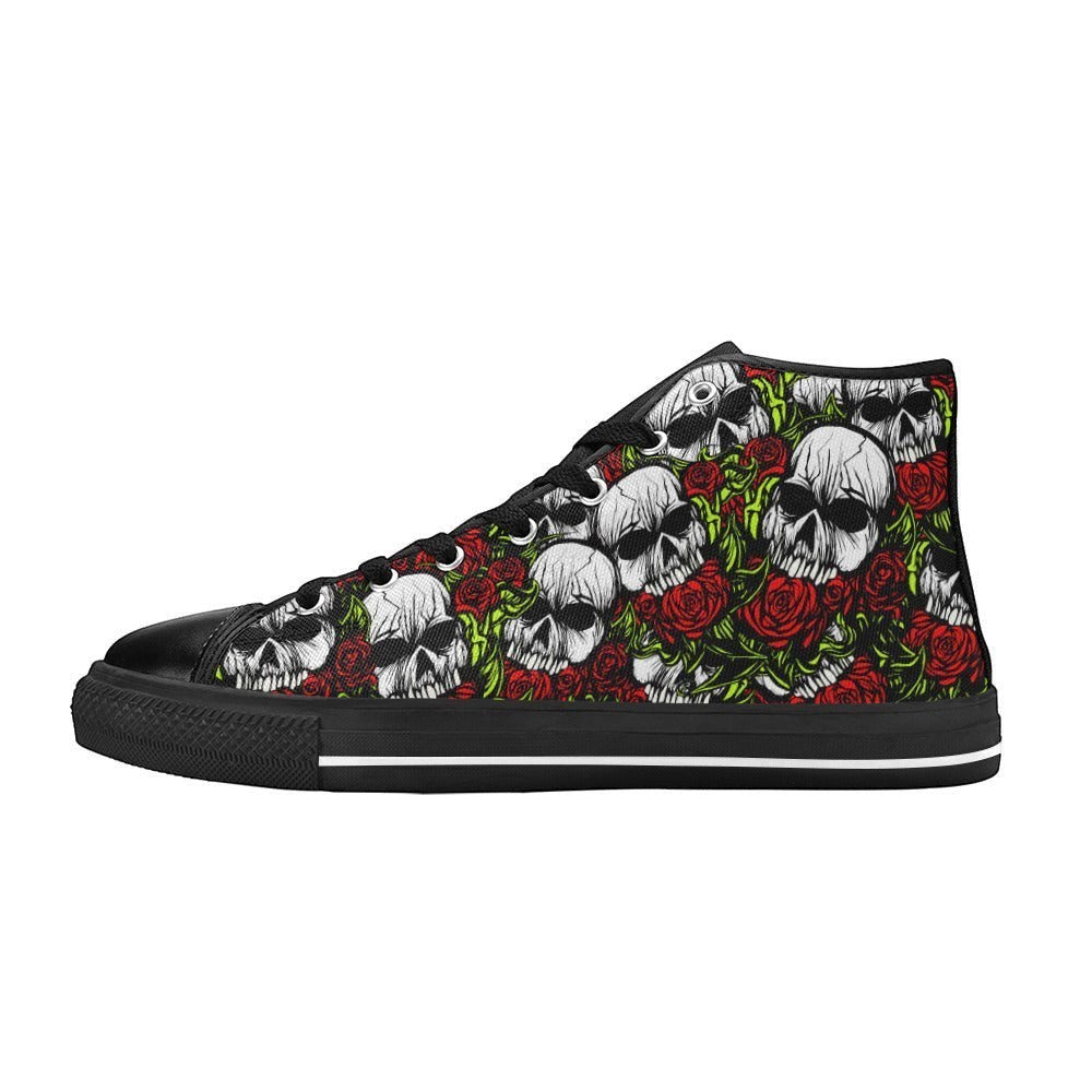 MEN'S Skulls & Roses High Top Canvas Shoes (V) | Freaky Shoes®