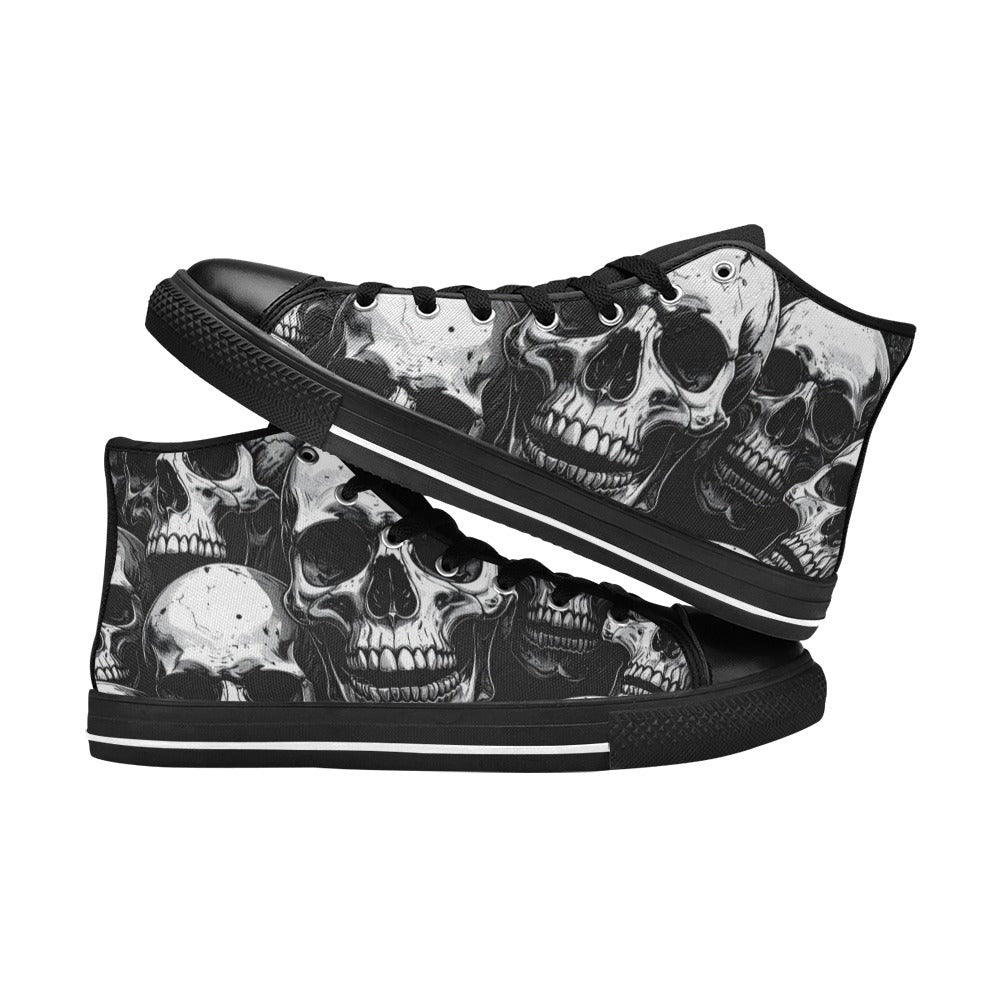MEN'S Aggressive Comic Skull Black High Top Canvas Neon Fantasy Custom Sneakers