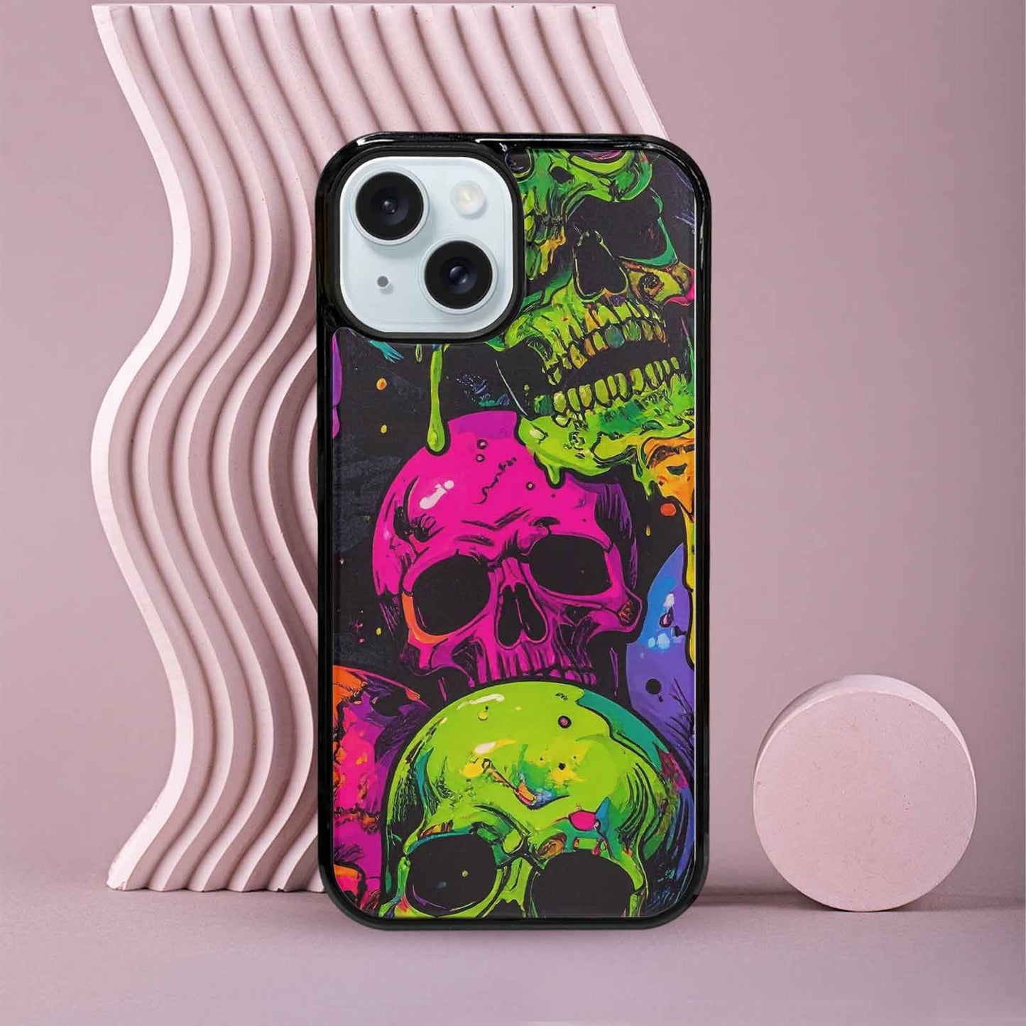 iPhone 15 Case — Vibrant Camo 1000\'s Of Skeletons Neon, Personalized Phone Case
