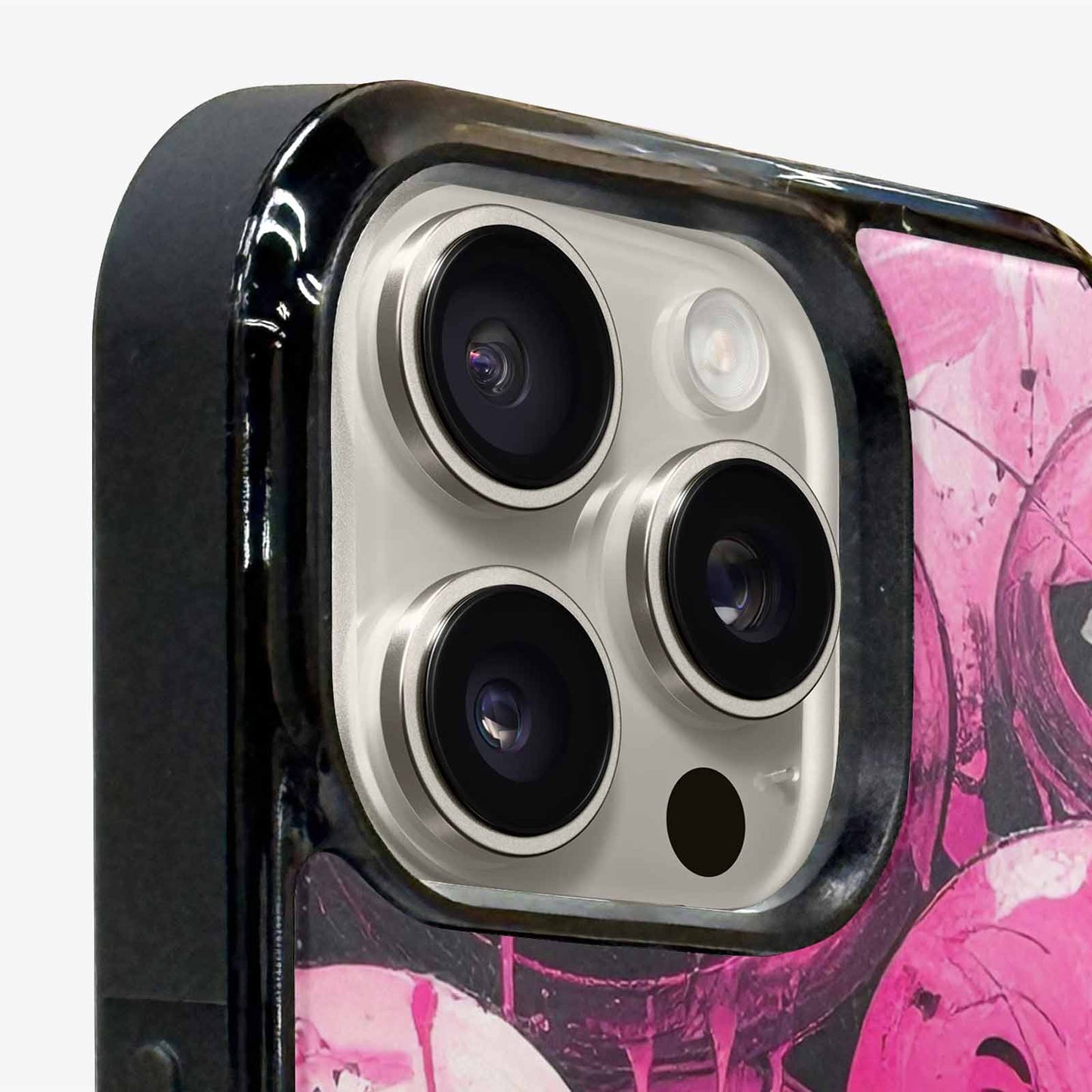 iPhone 16 Pro Case — Melting Moon Smiley Black Pink Ink, Custom Art Phone Cover