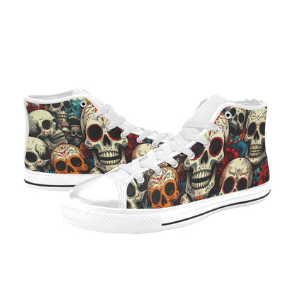 WOMEN'S Aggressive Halftone Sugar Skull High Top Canvas Aesthetic Custom Sneakers