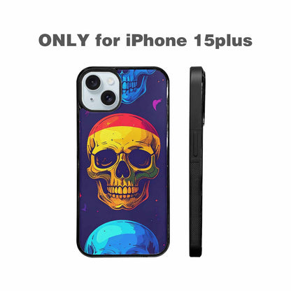iPhone 15 Plus Case — Pride Flag Skulls Seamless Pattern Vibrant, Custom Phone Case