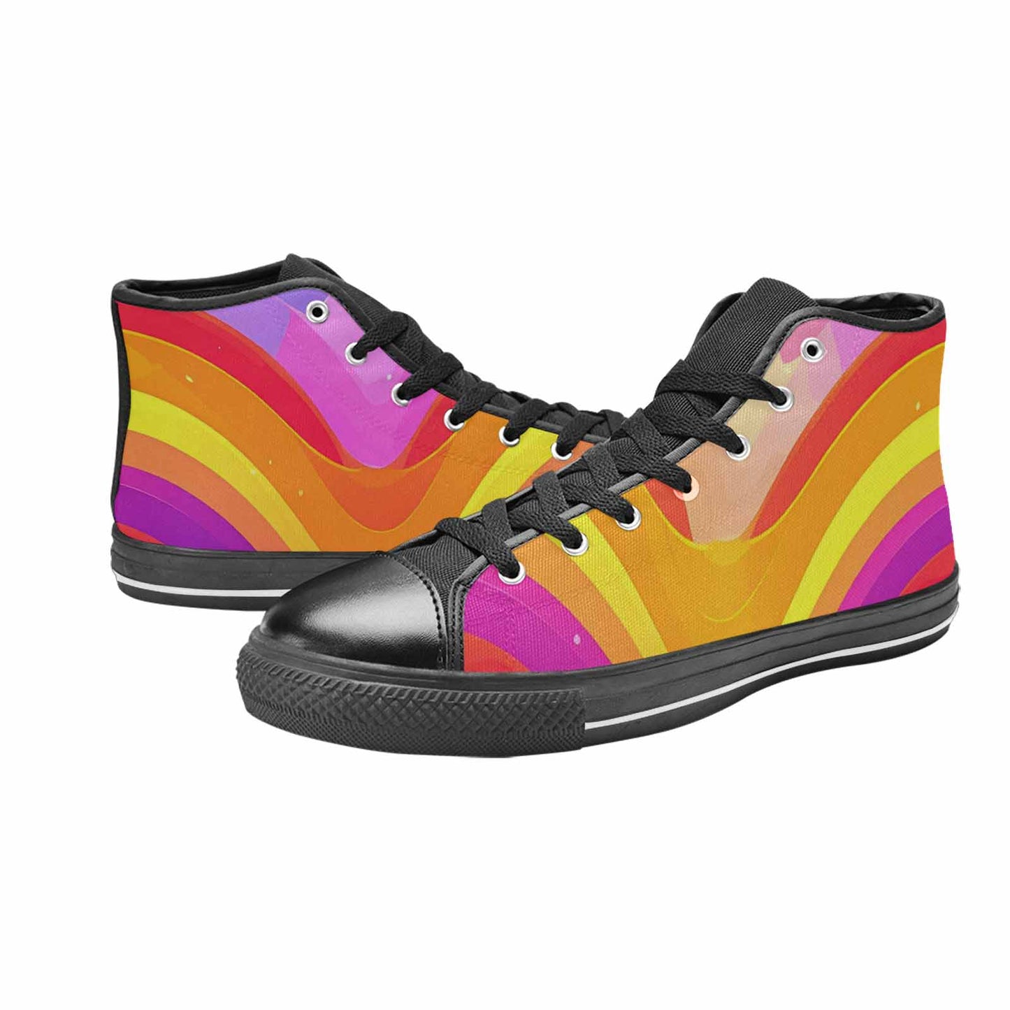 WOMEN'S Rainbow Pride High Top Canvas Vibrant Chaos Custom Sneakers