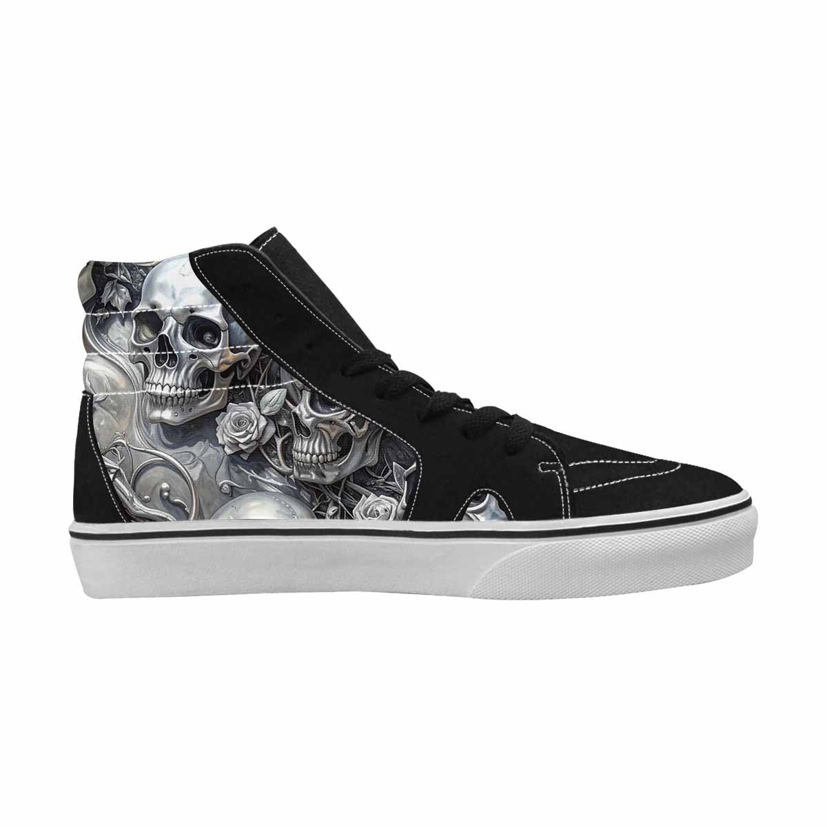 WOMEN'S Skulls Roses Chrome Airbrush High Top Canvas Aesthetic Sneakers