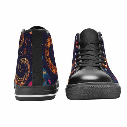 WOMEN'S Snake Skulls Print High Top Canvas Neon Fantasy Custom Shoes