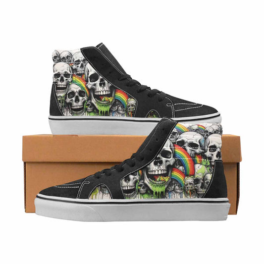 WOMEN'S Skulls Black & Green Ink High Top Canvas One Of A Kind Wallpaper Art Customized Sneakers