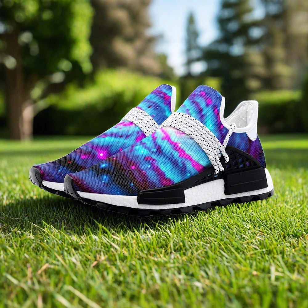 Galaxy Twist custom high-top canvas shoes — wearable art by Freaky Shoes