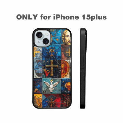 iPhone 15 Plus Case — Jesus Face Small Cross And Faith, Personalized Phone Case