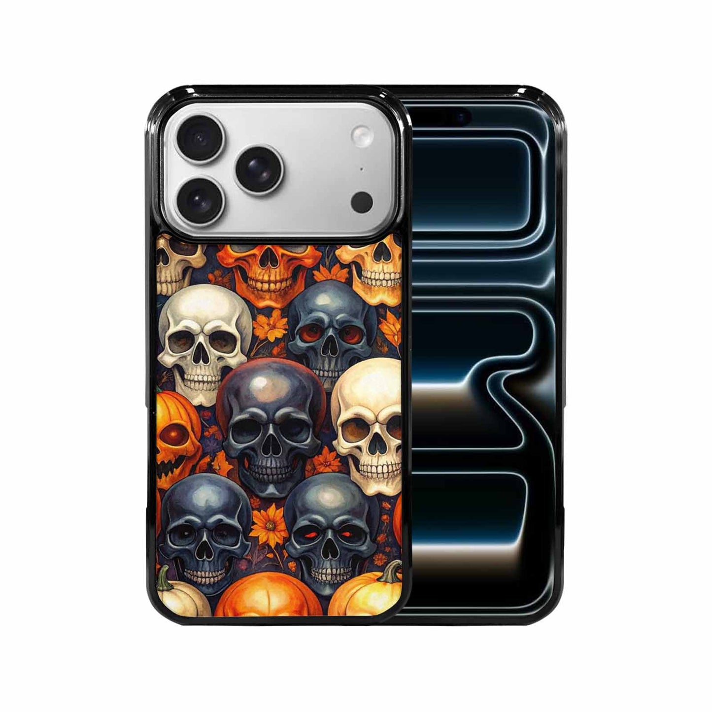 iPhone 17 Pro Max Case — Skulls Halloween Orange Black Gothic Skulls, Custom Phone Case