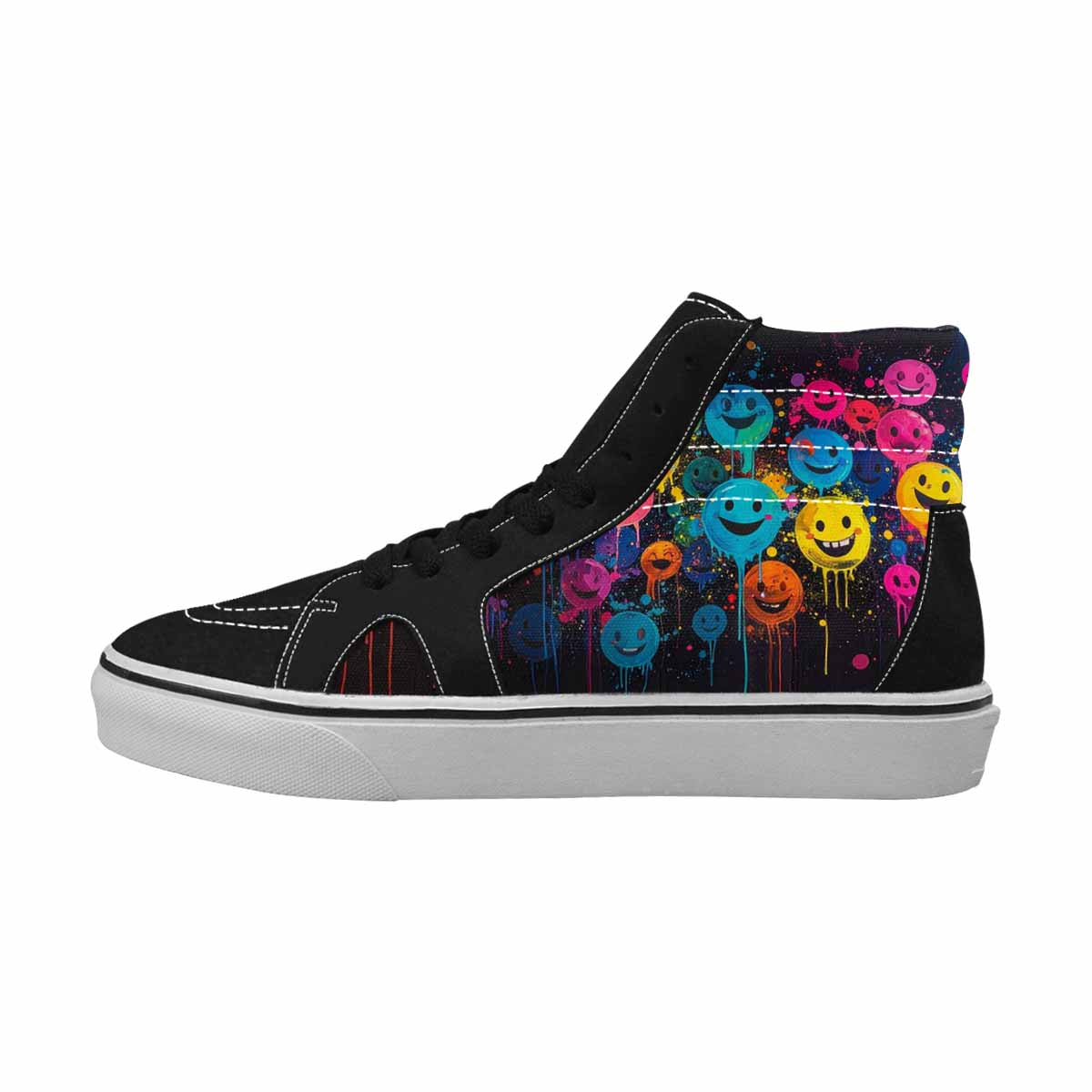 MEN'S Smiley Faces  Glow High Top Canvas Grunge Shoes