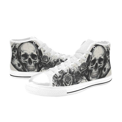 Dark Skull Women's Gothic Art Rose High Top Canvas Shoes | Freaky Shoes®